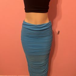 Shien Blue Ruched Maxi Skirt 