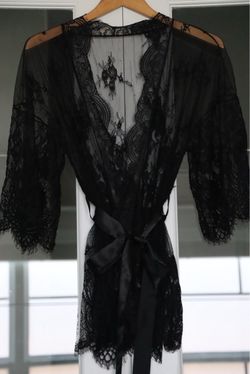 Black Sheer Lace Robe with Satin Tie