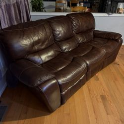 Brown Leather Couch W/power Recliner