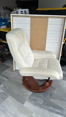 Cream Leather Swivel Recliner Chair