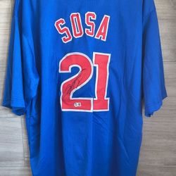 $100 Sammy Sosa Chicago Cubs #21 Custom  Jersey  Witnessed autograph authentic Beckett Certified