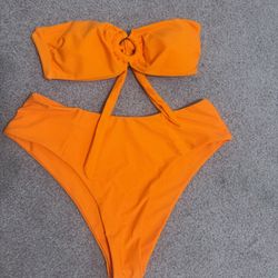 New Small Xl Orange Festival Boho Bikini Swimsuit Bathing Suit