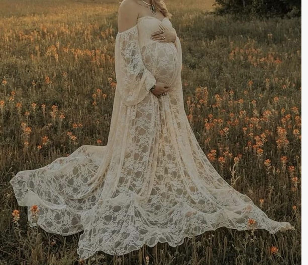 Blush Pink Lace Maternity Dress