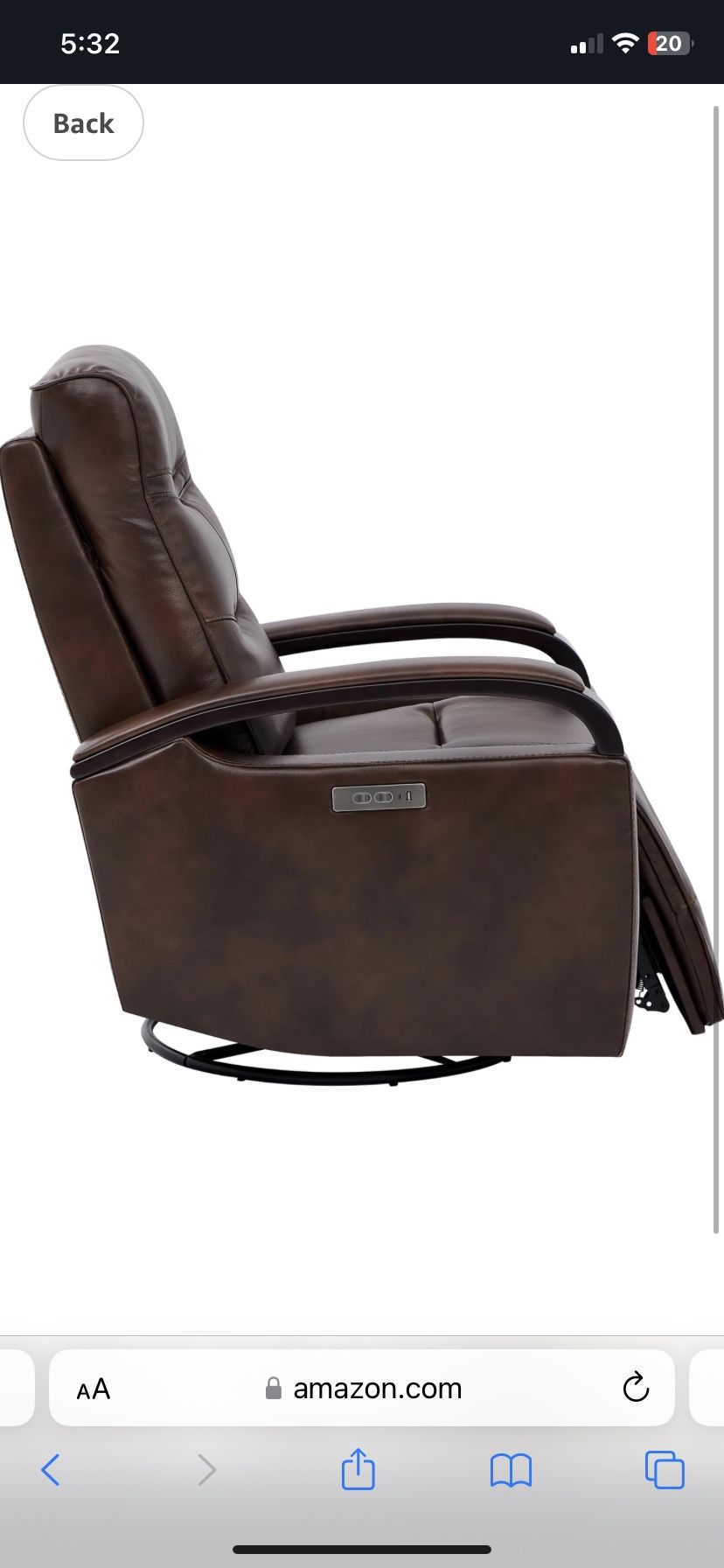 CHITA Genuine Leather Power Swivel Glider Recliner - Mid Century Modern Recliner Chair