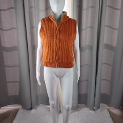 Kikit Women’s Orange Zipped Faux Fur Lining 100% Cotton Sweater Vest Size Small