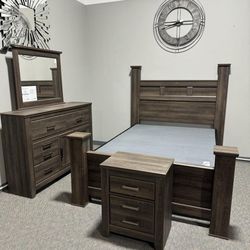 AP🎉 Poster Bedroom Set - Dark Brown-4-Piece (Bed, Dresser, Mirror, Nightstand)- Financing & Delivery Available 