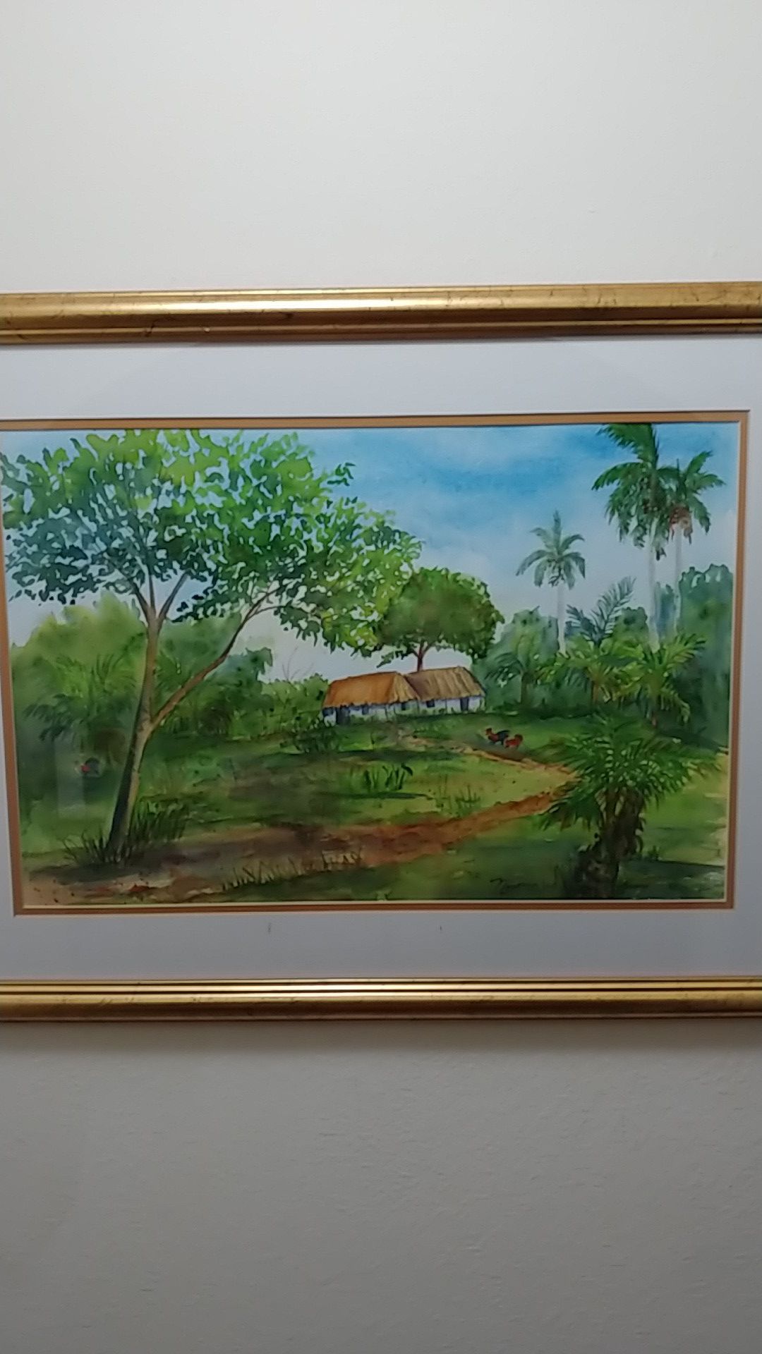 Original Watercolor by Nimia. Country landscape.