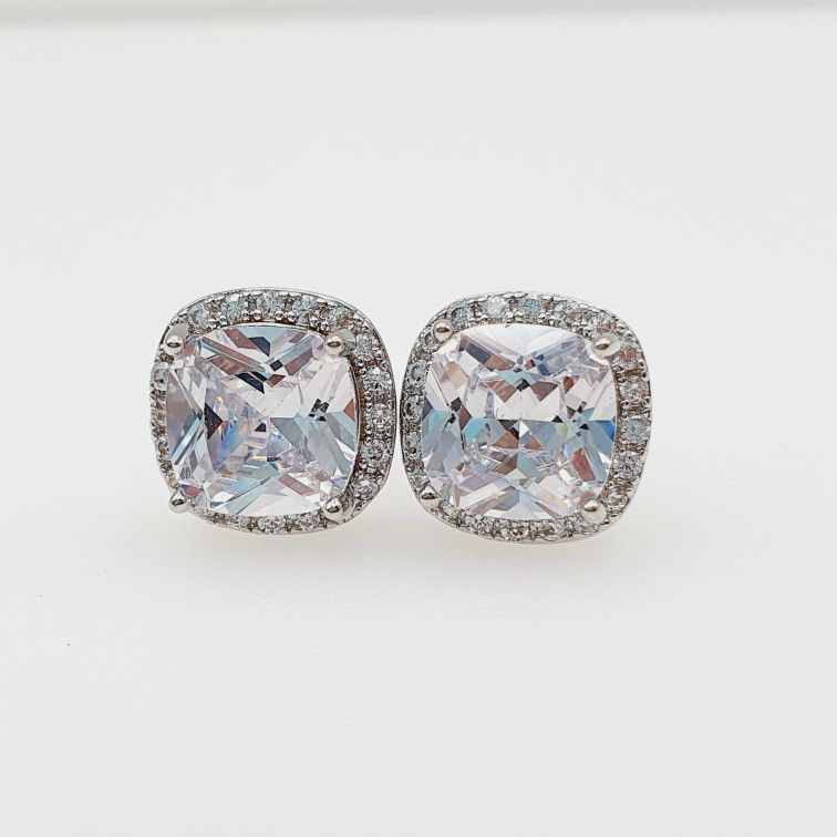 "Fashion Bling Square Diamond CZ Stud Crystal Earrings for Women, HA4496

