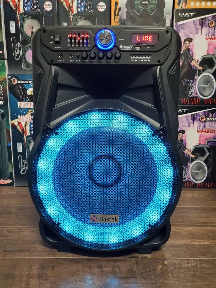 Bocina Nueva Bluetooth Karaoke Speaker 15" Woofer LED Lights Rechargeable 🔋 +++