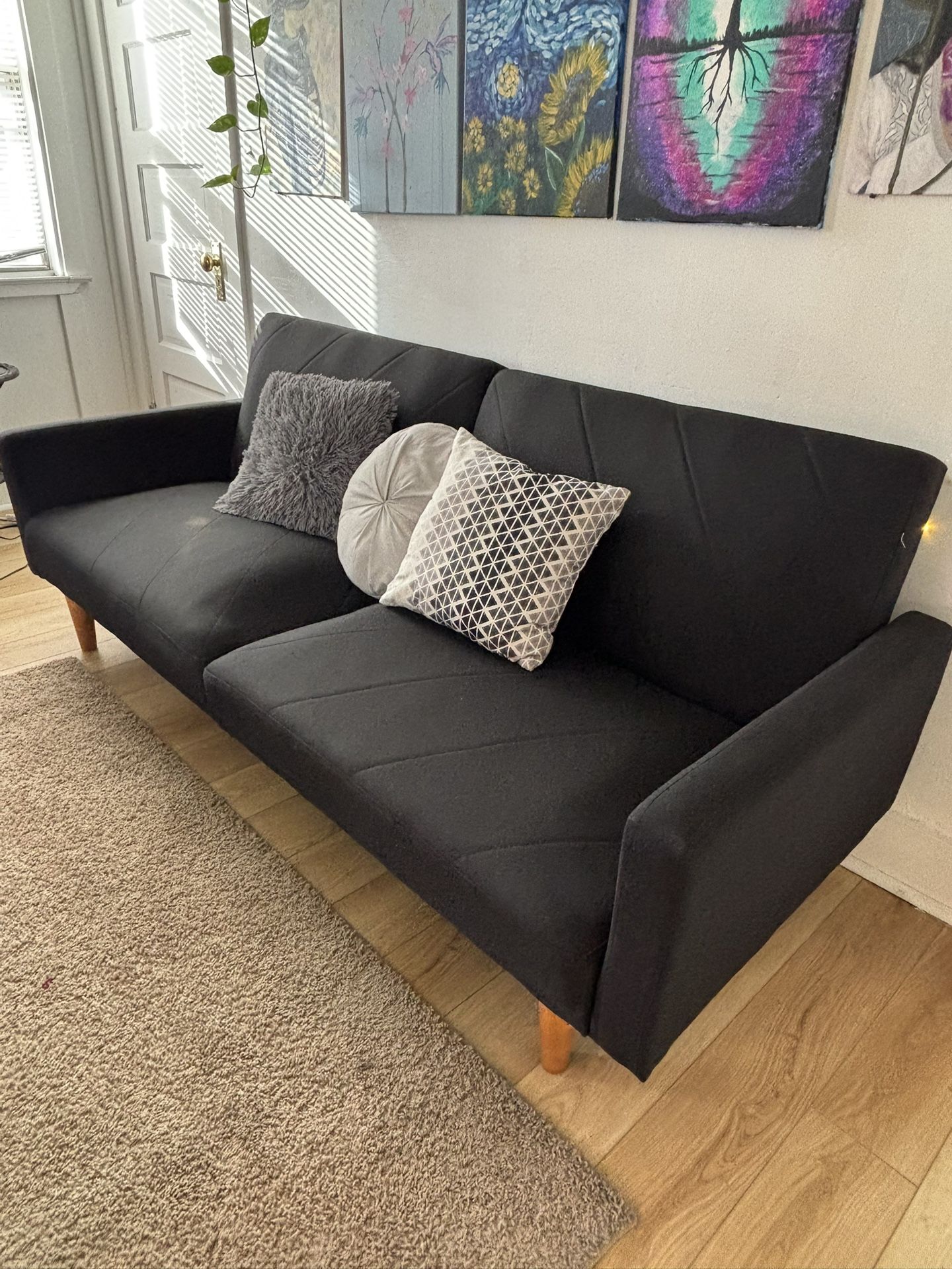 Modern Convertible Black Futon