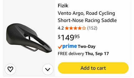 Fizik Vento Argo, Road Cycling Short-Nose Racing Saddle