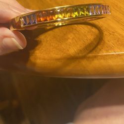 18k Over Sterling Silver Multi Stone Bangle Bracelet 