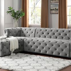L SHAPE GRAY VELVET PLUSH SOFA