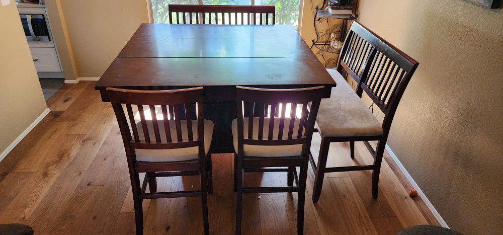 Solid Wood Dining Room Table Two Benches And Two Chairs 