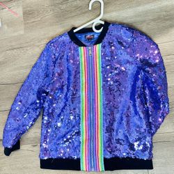 Jojo’s Closet Girls Sequin Star Jacket Size 14/16 Bomber Zip Up Purple