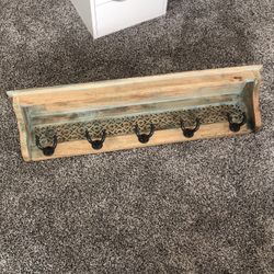 Rusted Wood Shelving W/coat Hooks