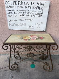Vintage Wrought Iron Table with Floral Top