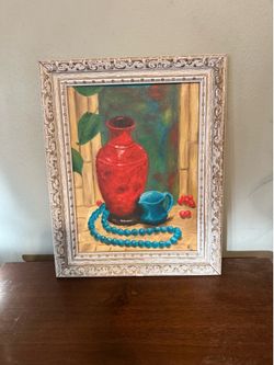 Charles Wulf Oil Canvas MCM VINTAGE Impressionist Still Life Painting IN Frame
