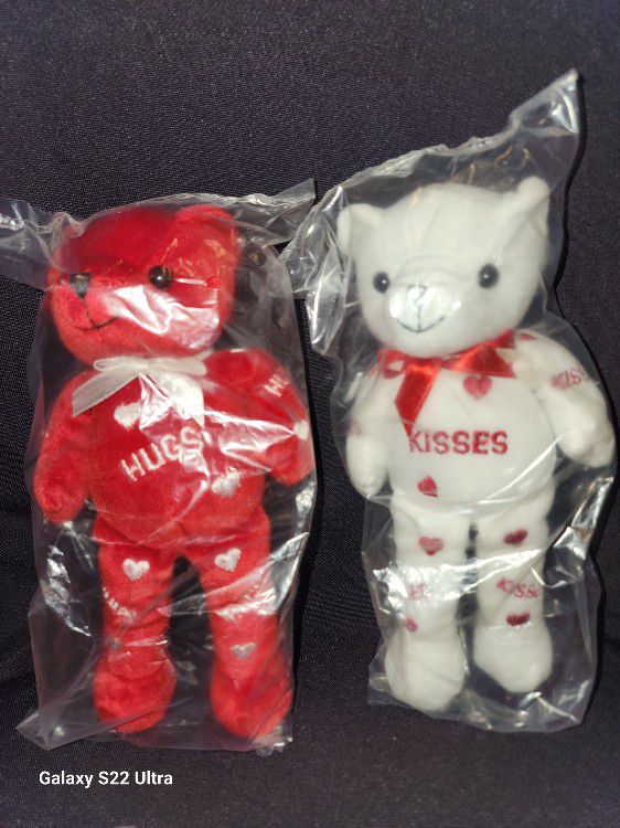 NEW!   Red Hugs Bear, White Kisses Bear, Pair.