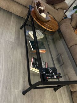 Glass Top Coffee Table with Black Metal Frame