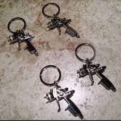 (4) SATAjet Spray Gun Keychain Silver SATA jet Keyring IWATA DEVILBISS WALCOM
