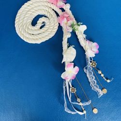 Handfasting Lasso Rope. Wedding Hand Fasting For Couples. Floral And Dangling Rustin Metals And Mini Chain With Coins. Opal And Pearl Beads Iridescent