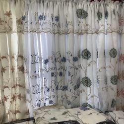 Embroidered Curtains W/ Attached Valence