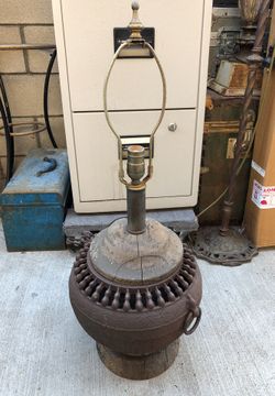 Vintage cast metal and wooden lamp