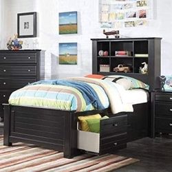 Brand New Black Bookcase Bed with Storage