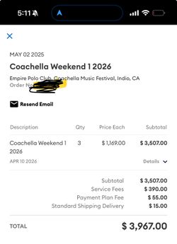 3 vIp Coachella Tickets