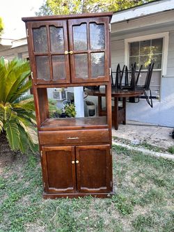 Dark Wood Hutch Cabinet with Glass Doors