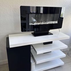 Modern TV stand / Entertainment center - White & Black