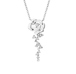 Silver Moissanite Rose Flower Pendant 