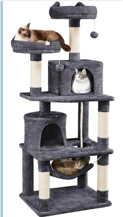 Cat tree 62.5in Tall  w/2 Cat-Ear Perches & 2 Condos, Dark Gray