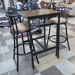 BRAND NEW 
Bar Table and 2 Counter Height Stools,Set 3-Piece Small Spaces Square Dining Set,(Rustic Brown)