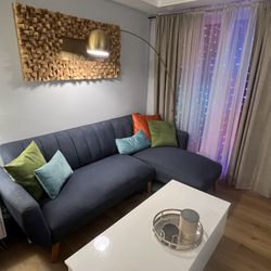 Novogratz Brittany Sectional Futon Sofa, Blue Linen