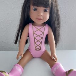 American Girl Wellie Wishers Doll Ashlyn Brown Eyes Freckles Brown Hair Leotard