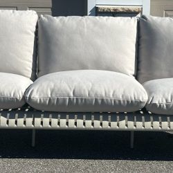 Sarek Outdoor Sofa 89", Sunbrella Linen, Powder-Coated Steel, Patio Sofa, New