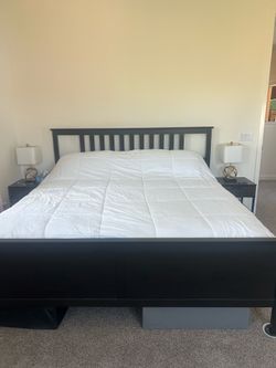 HEMNES Bed frame, dark gray stained/Luröy, King
