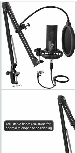 FIFINE Studio Condenser USB Microphone Computer PC Microphone Kit with Adjustable Boom Arm Stand Shock Mount for Instruments Voice Overs Recording Pod