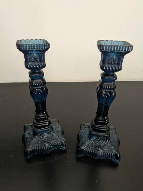 Vintage One Cobalt Blue Glass Candle Holder (Pair)
