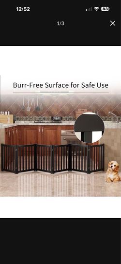 6-Panel Solid Wood Dog Gate - Freestanding Folding Pet Gate for Doorways, Stairs, Indoor, 24" Height, No Installation Needed, Black$50