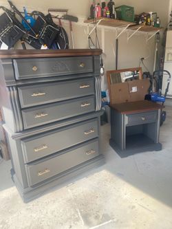 Refinished Gray dresser, tall dresser & nightstand