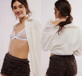 $48 Free People Hot Fudge Brown Feeling For Lace Pull On Ruffled Shorties S