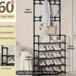 Multi-functional shoe rack with dust cloth layer, with 8 hooks, can store keys, scarves and hats, su