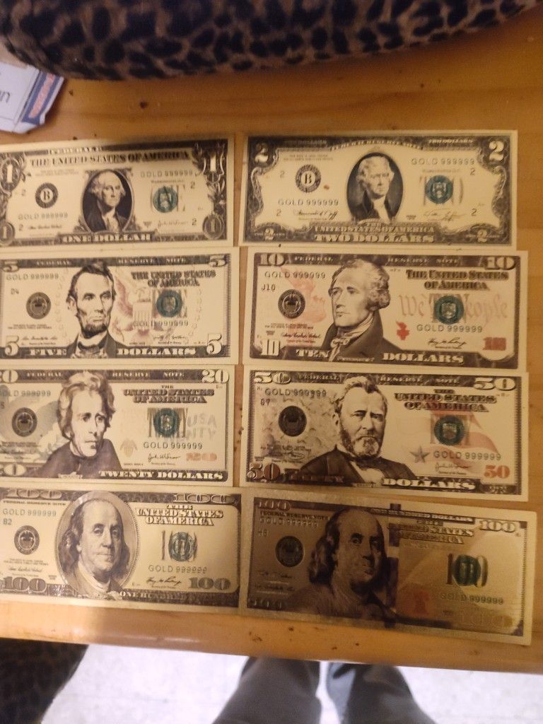 8 ,  24 Kt. Gold Foil Bills $1 To $50 Plus 2 $100