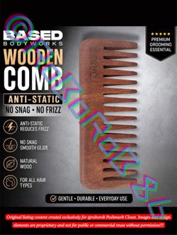 BASED Bodyworks Wooden Hair Comb Anti-Static No Snag Men Grooming Frizz Control