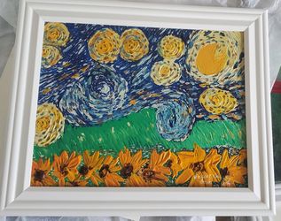 Abstract Starry Night & Sunflower Field Inspired By Vincent Van Gogh.
