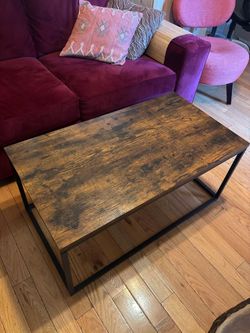 Rustic Industrial Wood & Black Metal Coffee Table