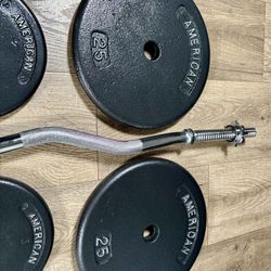 NEW Standard Curl Bar with Weight Plates 25s, 10s and 5s. (Total: 95 lbs)     